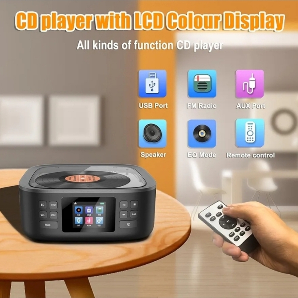 Portable CD Player Bluetooth,Desktop CD Player with Bluetooth Music Boombox Port - Picture 3 of 7